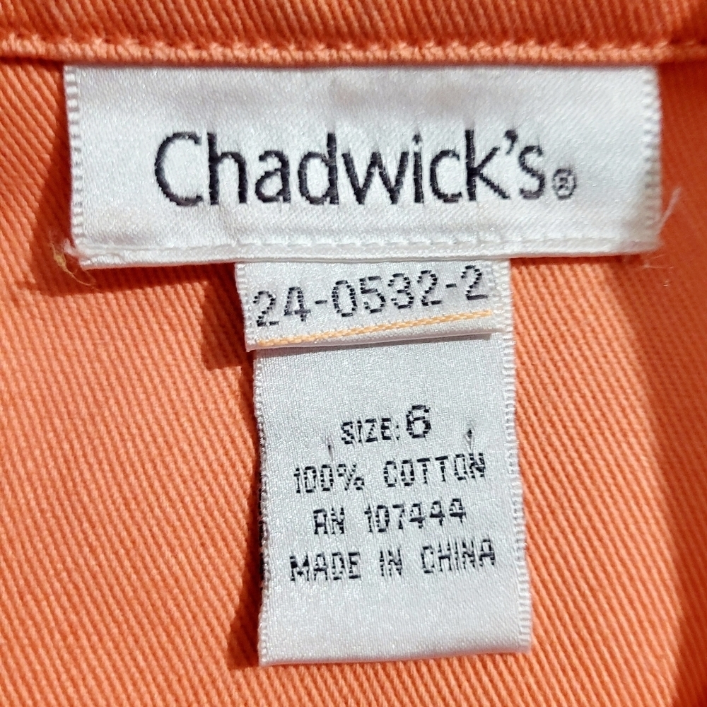 Chadwick’s Peach 100% Cotton Utility Jacket Women’s Size 6 Button Front - Picture 11 of 12